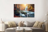 Schilderij - Waterval in bos, herfst, 3 luik, 120x80cm  premium print
