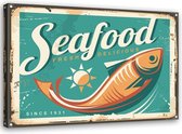 Schilderij Seafood Retro, 2 maten, blauw/oranje (wanddecoratie)