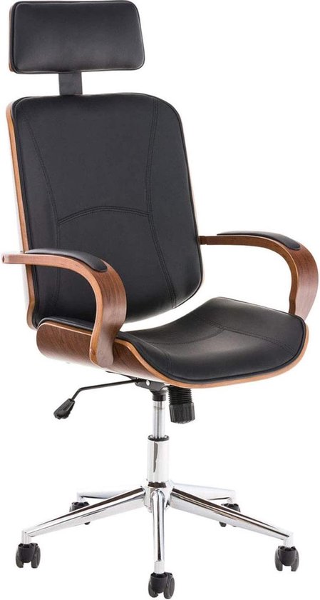 Monkey's Luxe Design Bureaustoel - Kunstlederen bekleding - Bureaustoel met hoofdsteun - Wielen - In hoogte verstelbare bureaustoel - Walnoot/zwart