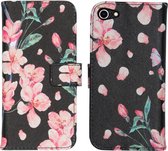 iMoshion Design Softcase Book Case iPhone SE (2022 / 2020) / 8 / 7 hoesje - Blossom Watercolor Black
