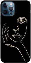 iPhone 12 hoesje siliconen zwart - Abstract vrouw gezicht - Siliconen TPU case zwart - Print / Illustratie - Transparant, Bruin