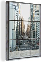 Canvas Schilderij New York uit het raam - 90x120 cm - Wanddecoratie