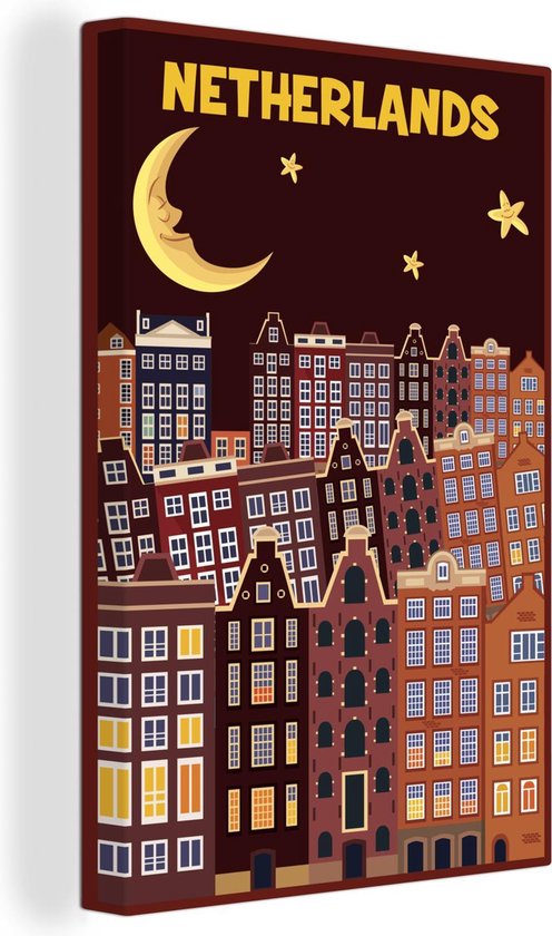 Canvas Schilderijen - Poster met Nederlandse huizen - Wanddecoratie