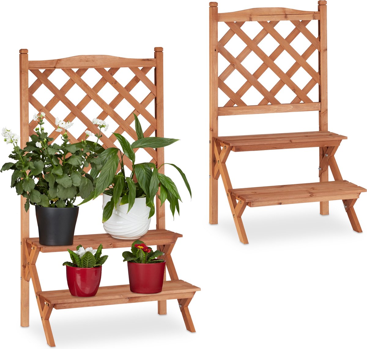 holz4home Plantenladder met 4 planken, afmetingen: 52,5 x 109 x 35 cm, bloementrap van dennenhout, licht, bloemenrek, decoratieve ladder, ladder, planten, tuin, terras