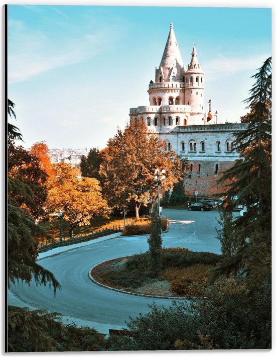 Dibond - Mooi Landschap met Kasteel in de Herfst - 30x40cm Foto op Aluminium (Wanddecoratie van metaal)