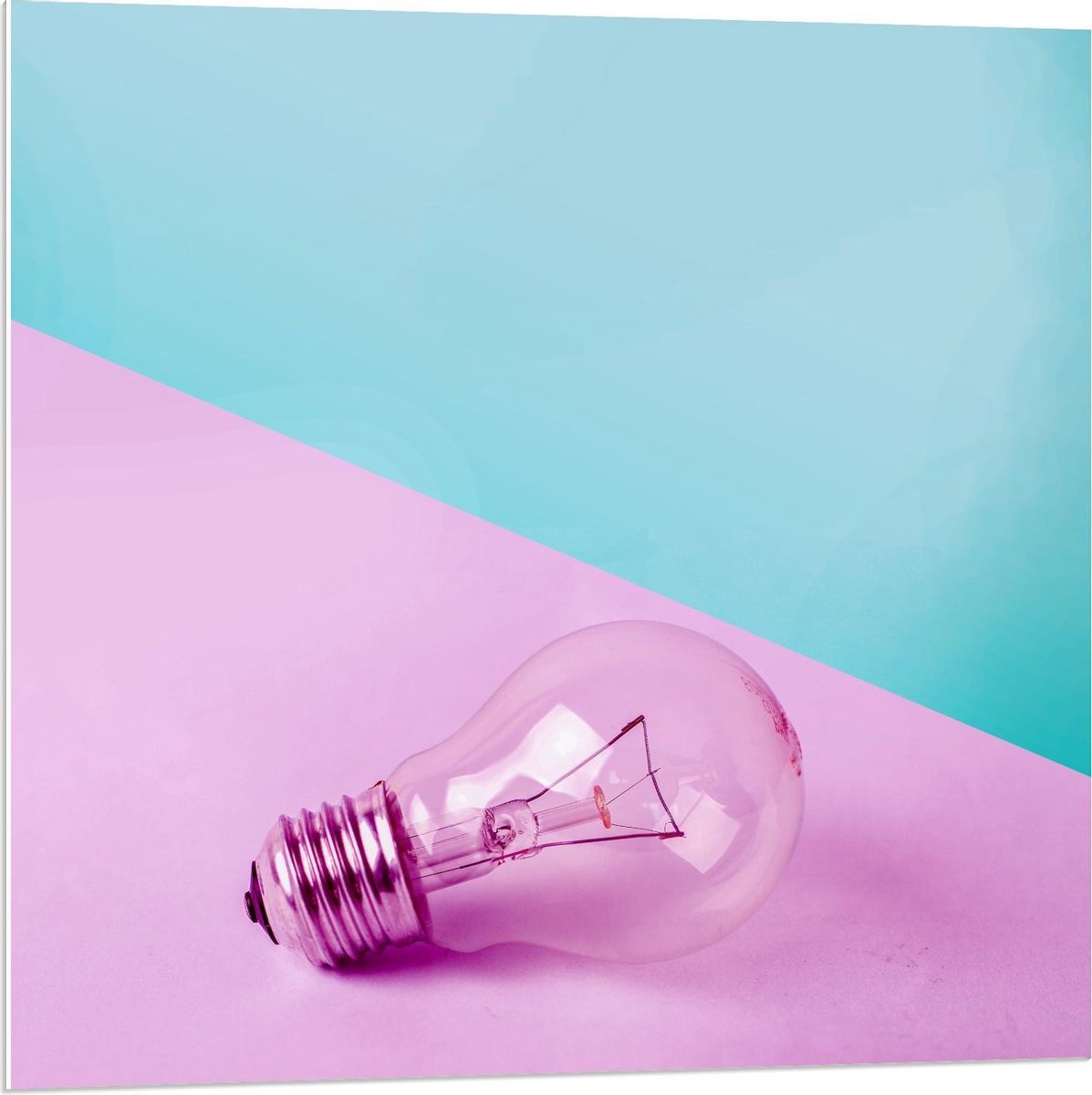 Forex - Gloeilamp Roze/Blauwe Achtergrond - 80x80cm Foto op Forex