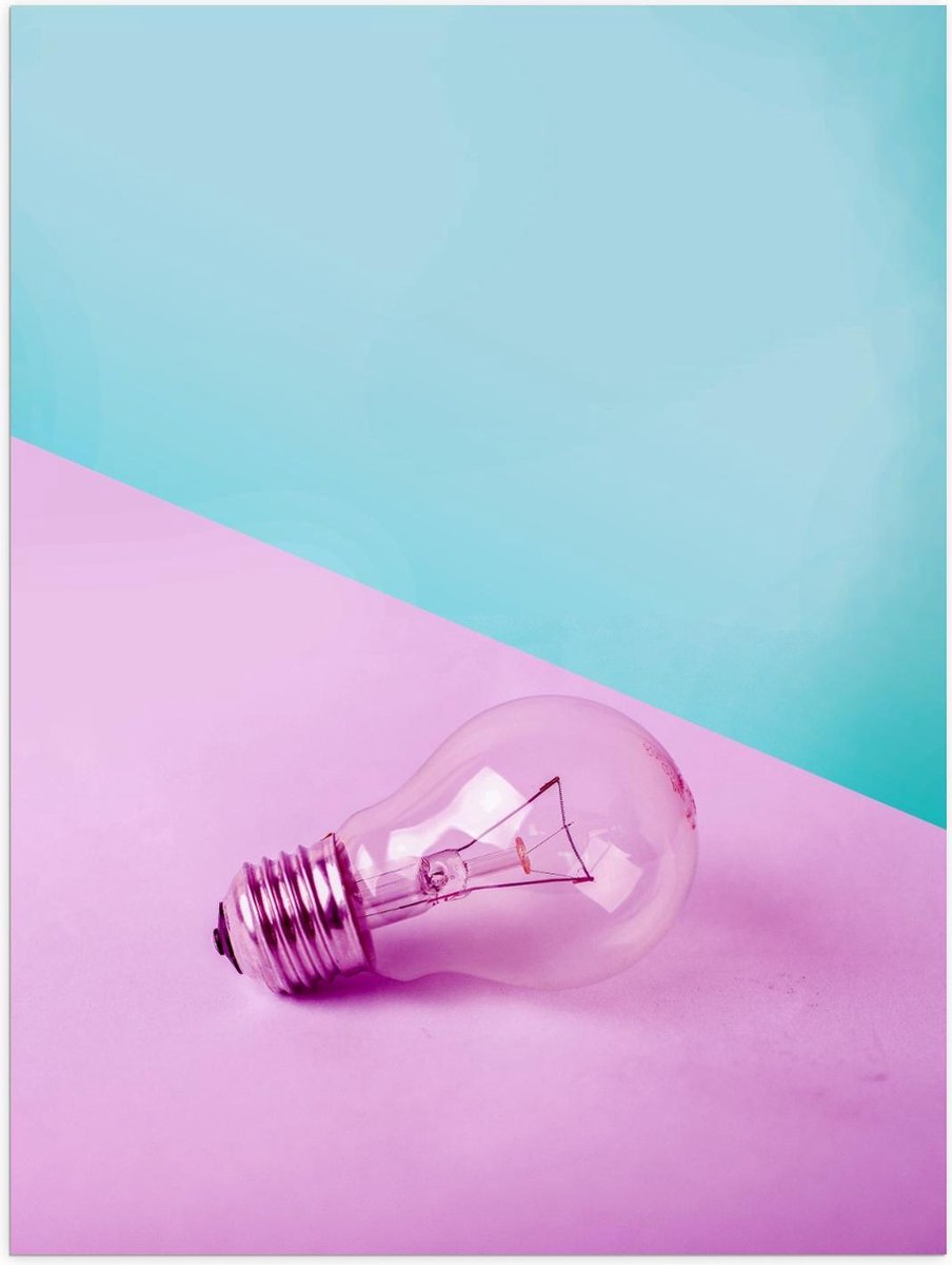 Poster – Gloeilamp Roze/Blauwe Achtergrond - 30x40cm Foto op Posterpapier