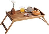Table de lit pliante en bois FSC® Acacia avec plateau - Table de lit en bois - Table pour ordinateur portable - Lit petit déjeuner - Plateau canapé