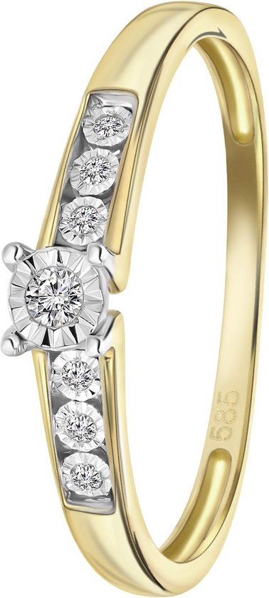 Lucardi Dames ring met 7 diamanten (0,05ct) - Ring - Cadeau - 14 Karaat Goud - Geelgoud