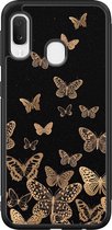 Leuke Telefoonhoesjes - Hoesje geschikt voor Samsung Galaxy A20e - Vlinders - Backcover zwart - Print / Illustratie - Zwart