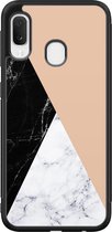 Samsung Galaxy A20e hoesje - Marmer zwart bruin - Hard Case - Zwart - Backcover - Marmer - Multi