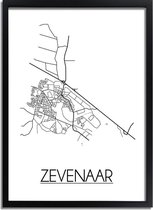 Zevenaar Plattegrond poster A3 + Fotolijst zwart (29,7x42cm) - DesignClaud