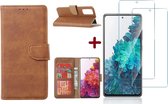 Samsung S20 FE hoesje - bookcase Bruin - Galaxy S20 FE wallet case portemonnee hoesje - S20 FE book case hoes cover Met 2X screenprotector / tempered glass
