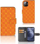 Wallet Book Case Apple iPhone 12 Mini Telefoonhoesje Batik Orange