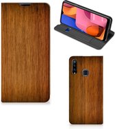 Stand Case Geschikt voor Samsung Galaxy A20s Telefoonhoesje Donker Hout