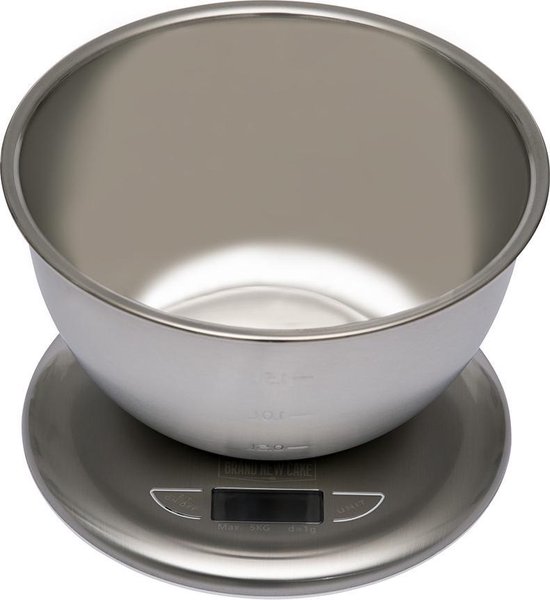 BrandNewCake® Digitale Keukenweegschaal - Met Kom - Tot 5 kilogram - RVS Weegschaal -Inclusief Batterijen
