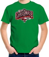 Merry Christmas Kerstshirt / Kerst t-shirt groen voor kinderen - Kerstkleding / Christmas outfit XL (164-176)