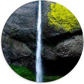 Dibond Wandcirkel - Waterval bij Rots - 70x70cm Foto op Aluminium Wandcirkel (met ophangsysteem)