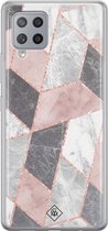 Samsung A42 hoesje siliconen - Stone grid marmer | Samsung Galaxy A42 case | Roze | TPU backcover transparant