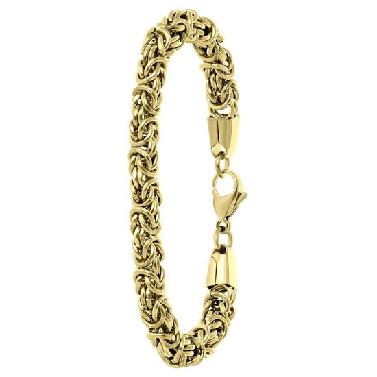 Lucardi Heren Goldplated armband met koningsschakel - Staal - Armband - Cadeau - Vaderdag - 19 cm - Goudkleurig