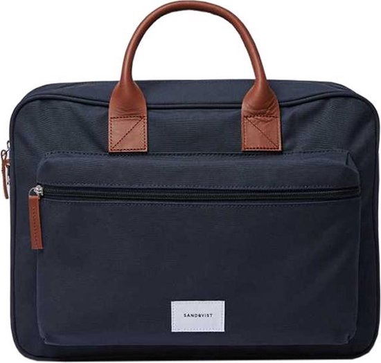Sandqvist Emil Briefcase Laptop Bag Navy / Cognac Leather | bol.com