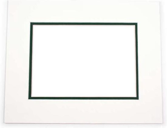 Passepartout Dubbeldik Wit/Donker Groen 20,3x25,4cm met 11,8x16,8cm Venster (10 stuks)