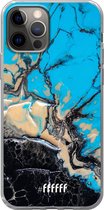 6F hoesje - geschikt voor iPhone 12 Pro - Transparant TPU Case - Blue meets Dark Marble #ffffff