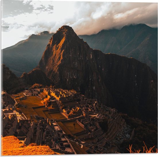 Acrylglas - Machu Picchu Berg- Peru - 50x50cm Foto op Acrylglas (Wanddecoratie op Acrylglas)