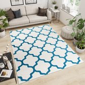 Tapiso Maroko Vloerkleed Trellis Blauw Woonkamer Tapijten Maat- 140x190