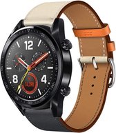 Leer Smartwatch bandje - Geschikt voor  Huawei Watch GT leren bandje - wit/donkerblauw - 46mm - Horlogeband / Polsband / Armband