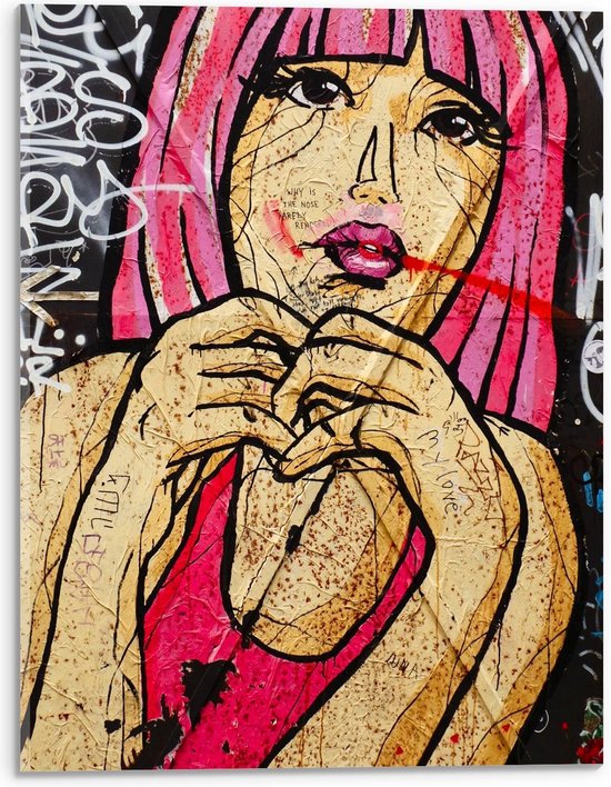 Acrylglas - Schilderij Vrouw met Roze Haar - 30x40cm Foto op Acrylglas (Met Ophangsysteem)