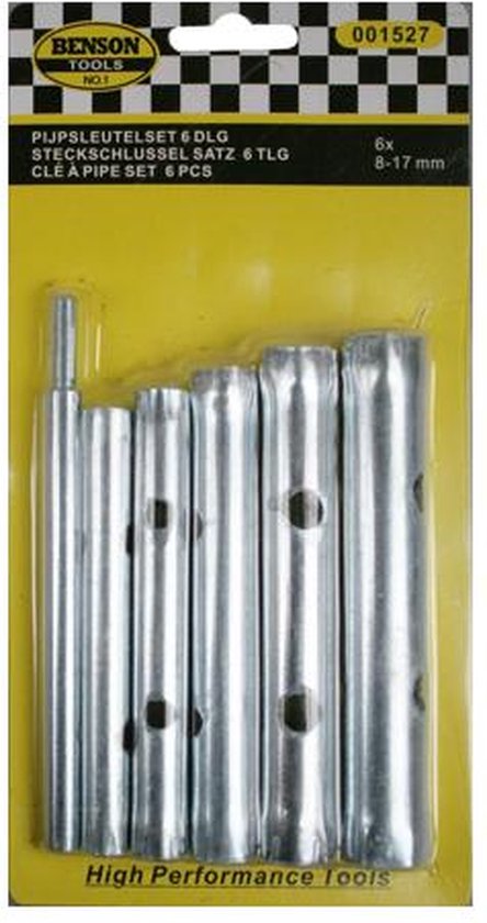 Benson Pijpsleutel set - Verzinkt staal - 8 t/m 17 mm - 5-delig - Inclusief wringijzer