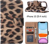 BixB iPhone 12 Mini Hoesje - ring houder Hard backcover Luipaard + 2 Stuks screenprotector