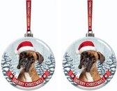 Set van 2x stuks kerstversiering glazen kerstballen Boxer hond 7 cm