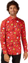 OppoSuits Christmas Doodle Red Shirt - Heren Overhemd - Kerst - Rood - Maat EU 45/46