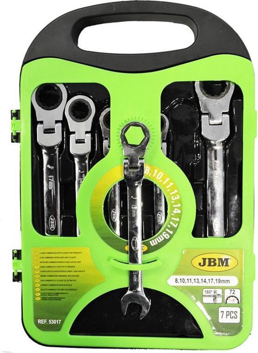 JBM Tools | Steek / Ring Ratelset | Ringsleutel / Ratelsleutel | Flexibel | 7-Delig |