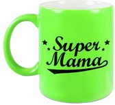 Super mama mok / beker neon groen voor Moederdag/ verjaardag 330 ml