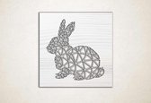 Line Art - Konijn 1 vierkant - XS - 25x25cm - EssenhoutWit - geometrische wanddecoratie