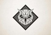 Line Art - Uil 3 met achtergrond - XS - 25x25cm - Zwart - geometrische wanddecoratie