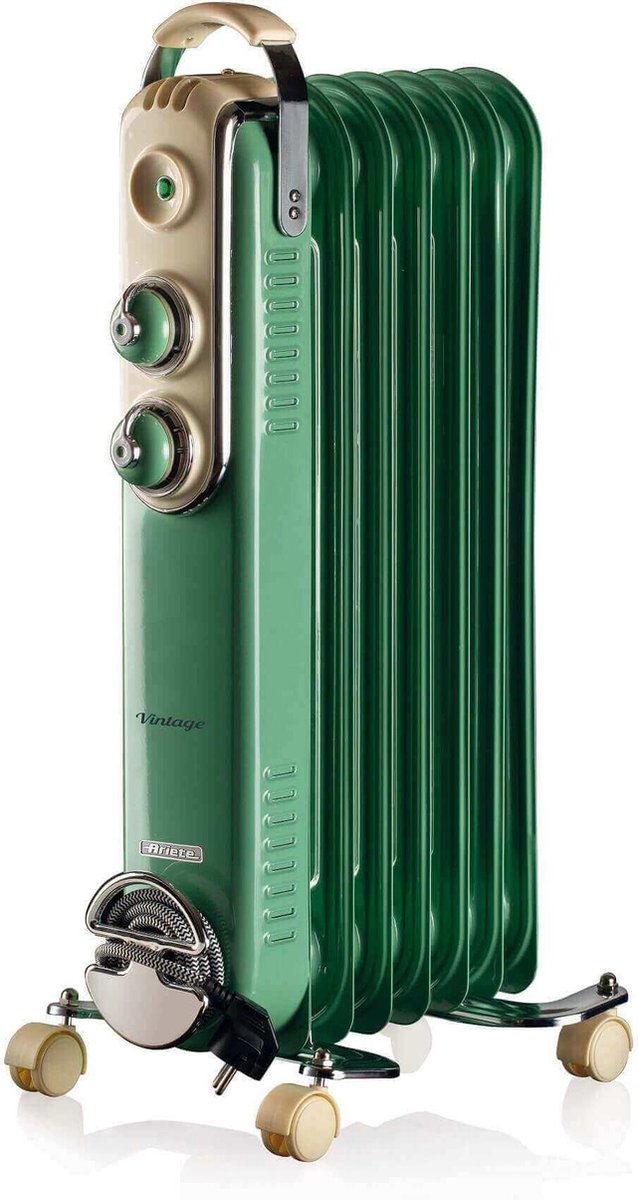 Ariete Elektrische Kachel - Retro Verwarming - Elektrische Olieradiator - Radiator 7 Vinnen (1500 Watt) - Vintage Groen