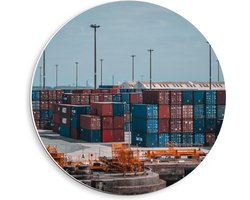 Forex Wandcirkel - Zeecontainers in de Haven - 40x40cm Foto op Wandcirkel (met ophangsysteem)