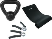 Tunturi - Fitness Set - Kettlebell 4 kg - Fitnessmat 160 x 60 x 0,7 cm - Knijphalters 2 stuks
