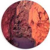 Forex Wandcirkel - Oranje Rotsen met Doorgang - 60x60cm Foto op Wandcirkel (met ophangsysteem)