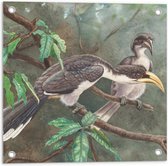 Tuinposter – Getekende Vogels op Takken - 50x50cm Foto op Tuinposter  (wanddecoratie voor buiten en binnen)