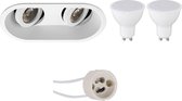 LED Spot Set - Aigi - Pragmi Zano Pro - GU10 Fitting - Inbouw Ovaal Dubbel - Mat Wit - 8W - Helder/Koud Wit 6400K - Kantelbaar - 185x93mm