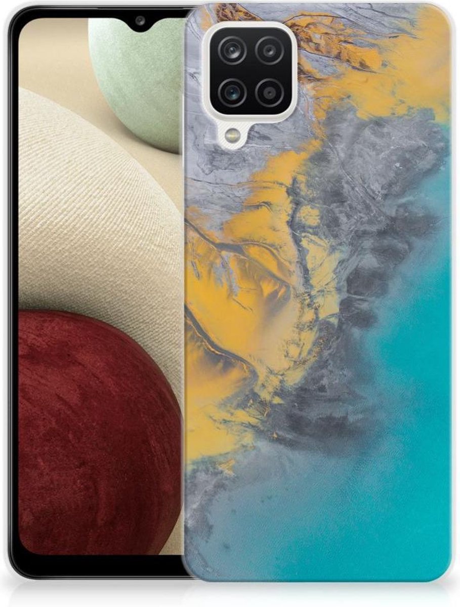 Samsung Galaxy A12 TPU Siliconen Hoesje Marble Blue Gold