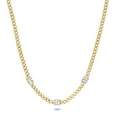 Twice As Nice Halsketting in goudkleurig edelstaal, gourmet ketting, 3 rechthoekige kristallen  45 cm+5 cm