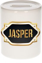 Jasper naam cadeau spaarpot met gouden embleem - kado verjaardag/ vaderdag/ pensioen/ geslaagd/ bedankt