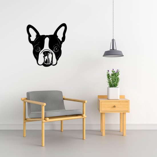 Décoration murale - Chien - Boston Terrier 3 - XS - 27x25cm - Zwart - décoration murale - Line Art