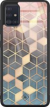Samsung A71 hoesje glass - Cubes art | Samsung Galaxy A71  case | Hardcase backcover zwart